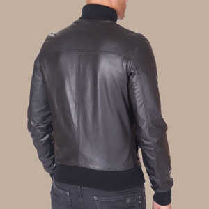 Chaqueta de cuero genuino para hombre, transpirable, a prueba de viento, impermeable, cómoda, con cremallera, cuello levantado, estilo de motorista, ropa de invierno informal - Product Image 3