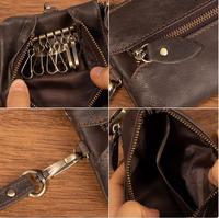 Porte-clés élégant et compact en cuir véritable de haute qualité avec fermeture à bouton-poussoir, doublure lisse et blocage RFID