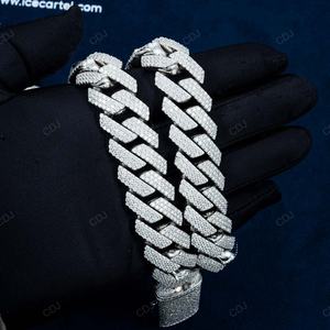 20mm Wide 24 Inch <b>VVS</b> Moissanite Gold Plated <b>Chain</b> Classic Iced Hip Hop Style 925 Sterling Silver Miami Cuban Link Parties - Product Image 2