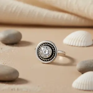 Anillo Romántico Geométrico de Plata 925 con Circonita Cúbica Redonda, Chapado en Rodio con Tecnología de Engaste, Joyería para Regalo de Fiesta - Product Image 2