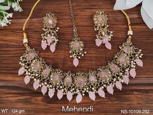 Bijoux antiques indiens Mehendi, beaux accessoires de bijoux pour femmes, vêtements de fête, ensemble de colliers courts antiques - Product Image 3