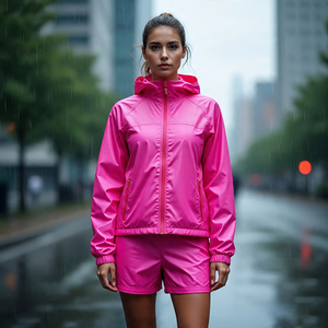 Randonnée coupe-vent Shorts ensembles femmes pluie imperméable manteau Streetwear fermeture éclair capuche veste coupe-vent Shorts ensemble dames - Product Image 6