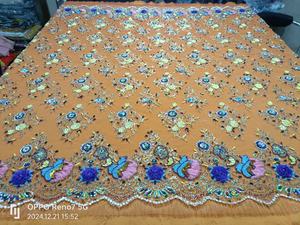 Tissu de dentelle rose à perles dorées, tissu de dentelle de luxe de première classe, perles de cristal, tissu de dentelle africaine - Product Image 5