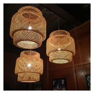 Lampe en corde de jute tissée à la main de conception vintage moderne 2025 Pendentif rond en rotin - Product Image 2