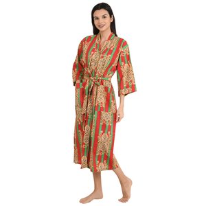Hand-Printed Bandeau <b>Kimono</b> House Robe Luxury <b>Beach</b> Vacation Lightweight Yacht with Leopard Motif Soft XS Size - Product Image 5