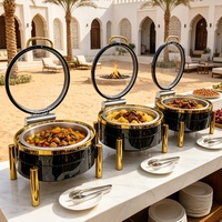 XINGPAI Autres fournitures hôtelières et de restauration – Plats de service en acier inoxydable 304, ensemble de chafing dish de luxe rond noir et or pour buffet