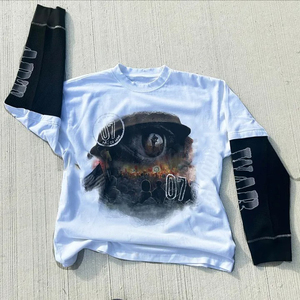 Camiseta de Manga Larga de Doble Capa con Serigrafía Personalizada de Alta Calidad para Hombre, Corte Regular, Estilo Casual Urbano, Fabricante OEM - Product Image 1