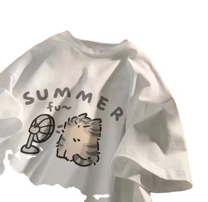 เสื้อยืดโอเวอร์ไซส์พิมพ์ลายการ์ตูนแฟชั่นล้ำสมัยปี 2026 สไตล์อเมริกันลำลอง แขนสั้น ให้ความอเนกประสงค์สูงสุด - Product Image 2