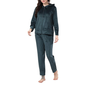 Womens Soft <b>Velvet</b> Tracksuit Set With Hooded Zip <b>Jacket</b> And Relaxed Fit Pants For Lounge Wear Casual Home Comfort - Product Image 5