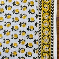 Nappe Moderne Jaune Faite à la Main 100% Coton Imprimé Floral Bordure Rayée Verte Imprimée à la Main au Bloc Indien Taille Personnalisée