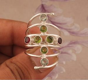 Anillo de piedras preciosas múltiples, anillo de diseñador hecho a mano de Plata de Ley 925, regalo de joyería de compromiso único para mujer - Product Image 1