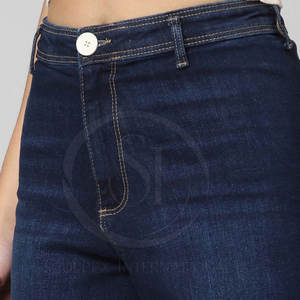 Durable Mid Waist <b>Women's</b> Knee Length Jeans Pants Solid Color Street Wear <b>Overalls</b> with Flat Front Style 100% Cotton - Product Image 6