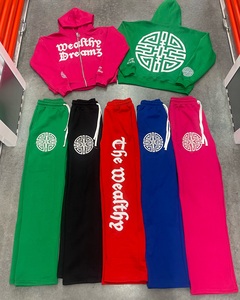 Ensemble sweat à capuche et pantalon de jogging en molleton bouclette épais de haute qualité, avec logo personnalisé, broderie effet vieilli et fermeture éclair empilée - Product Image 3