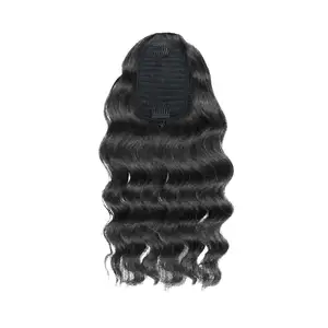 Queue de cheval avec cordon de serrage de haute qualité Extension de cheveux humains Raw Vietnamien Remy Natural Vendor corps ondulé 22 pouces cheveux de queue de cheval - Product Image 1