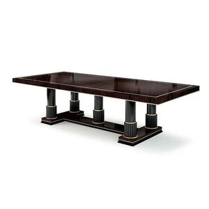 Mesa de comedor estilo Art Deco de madera con acabado marrón - Product Image 1