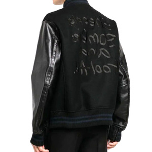 Men's Varsity Letterman Bomber Jacket Wool Canvas Stand Collar Customizable Design Wholesale High Quality - Product Image 6