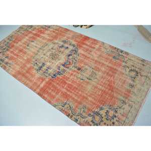 Turkish Rug, Area 3.8x7.8 ft Vintage Rug, <b>Red</b> Blue Patchwork <b>Wool</b> Rug - Product Image 4