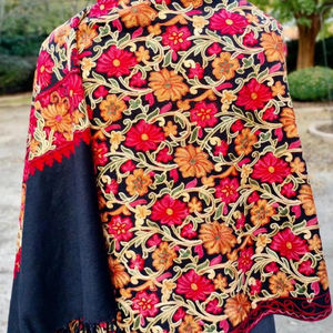 Kashmiri Shawl Handcrafted with Solid Embroidery Breathable Polyester Wool Ethnic Touch for Women <b>Weddings</b> Winter Season Style - Product Image 1