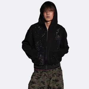 Sudadera con Capucha Personalizada para Hombre, Tejido Grueso con Pedrería, Alta Calidad, 330 g/m², Hombros Caídos, Cierre Completo, 100% Algodón, Felpa Francesa, Otoño - Product Image 2