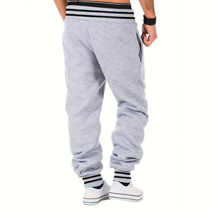 Joggers atléticos para hombre, pantalones de chándal informales con puños acanalados a rayas, cintura ajustable, cordón, pantalones de lana de ajuste relajado - Product Image 2