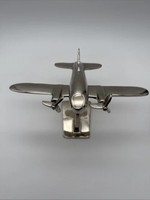 Modèle d'avion en aluminium coulé poli, à double hélice, décoration d'intérieur Art Déco, sculpture artisanale en métal de collection
