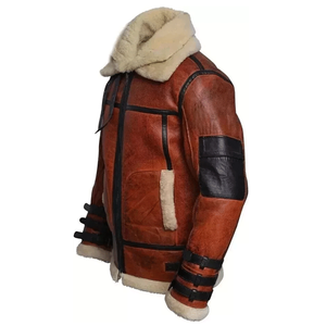 Chaqueta de cuero con forro de piel para hombre Chaqueta de invierno de bombardero de piel de cordero real - Product Image 2
