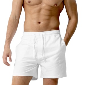 Shorts de sport en coton pour hommes, avec logo brodé personnalisé OEM, bords bruts, pour fitness, course à pied, jogging et entraînement - Product Image 1