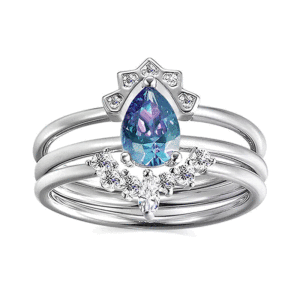 Jeulia Pear Cut <b>Alexandrite</b> Engagement <b>Ring</b> Set in Sterling Silver - Product Image 1