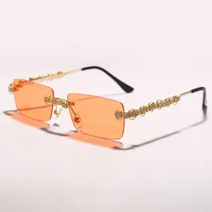 Studded kim cương vàng UV400 không có vành vuông kính mát hợp thời trang thiết kế chất lượng cao Unisex sang trọng Phụ Kiện Thời Trang Hip Hop - Product Image 2