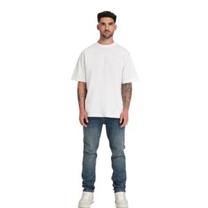 Camiseta extragrande de color marfil para hombre, 100% algodón, 190 GSM, ropa de calle, camiseta con grapas, logotipo impreso en la parte delantera y trasera, camisa holgada con hombros caídos - Product Image 3