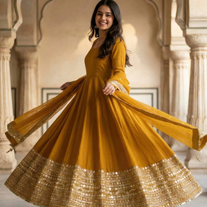 Elegante Conjunto de Traje Anarkali Bordado con Dupatta para Uso Festivo - Product Image 1