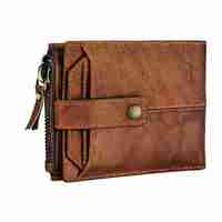 Portefeuille à deux volets en cuir véritable Hunter marron pour hommes avec fermeture ouverte et longue protection RFID antivol pour cartes de guichet automatique et cartes de crédit