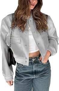 Chaqueta Bomber Personalizada Mujer Varsity Casual Botón Abajo Ligero Otoño Moda Prendas de abrigo cortas con bolsillos OEM - Product Image 2