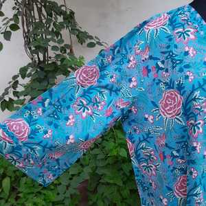 Vestido Largo Informal de Fiesta para Mujer, Diseño Europeo, Estampado de Bloques Personalizado, Tela de Algodón, Escote en V, Bolsillos, Corte Holgado - Product Image 2