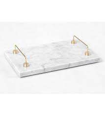 Plateau en marbre blanc. Fabriqué avec du marbre de haute qualité et une poignée en métal produit en vrac fait à la main Plateau de service en marbre blanc - Product Image 3
