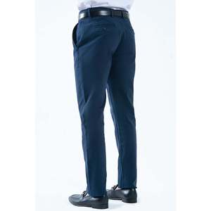 Pantalón Chino Casual Elegante NAYYAR, 100% Algodón, Tejido Oxford, Color Azul Marino, Cintura Alta, Corte Ajustado, Antiarrugas, con Cremalleras - Product Image 2