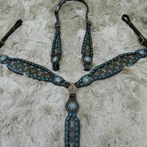 Conjunto de aparejos de cuero genuino de alta calidad para montar a caballo, estilo western, con cierre de hebilla, ajuste regular, incrustaciones impresas personalizables, de última tendencia - Product Image 6