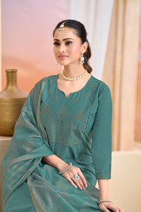 Salwar Kameez de Algodón Dhabu con Bordado a Mano, Bolsillo Superior, Estampado Jacquard Plazzo y Dupatta para Fiesta Diwali, para Mujer, Todas las Temporadas - Product Image 4