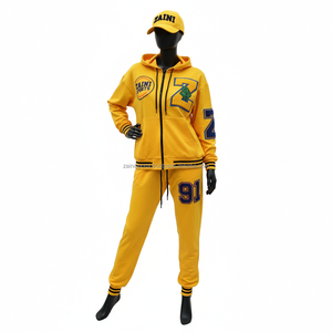 ชุดวอร์มผ้าฝ้ายโพลีเอสเตอร์สำหรับผู้หญิงชุดวิ่งมีฮู้ดสีเหลืองมีซิปเต็มตัวพร้อมการปักลายกำมะหยี่โลโก้ชุดวอร์มไซส์พิเศษ - Product Image 1