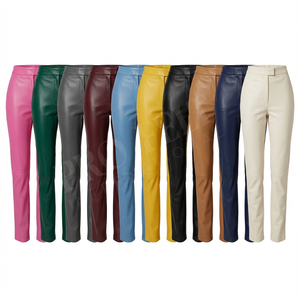 OEM ODM Customized Slim Cut Genuine Leather <b>Trousers</b> Unisex Mid Rise Classic Fit Stylish Casual Premium Quality Leather Pant - Product Image 1