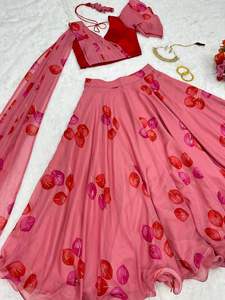 Venta caliente diseñador indio Lehenga Choli Readymade Organza seda impresión Digital trabajo para fiesta de boda desgaste directamente Pakistán - Product Image 6
