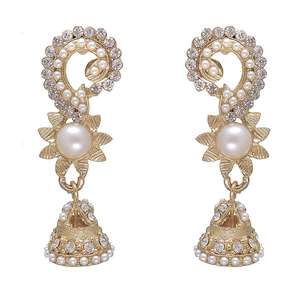 Pendientes colgantes de perlas chapados en oro antiguo de piedra Kriaa, diseño de aro fino, modelo 1301205 - Product Image 1