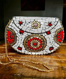 Elegant Metal Mosaic <b>Clutch</b> with Pearl Strap Handmade Engraved Party Purse for <b>Brides</b> and Fashionable Evenings - Product Image 5