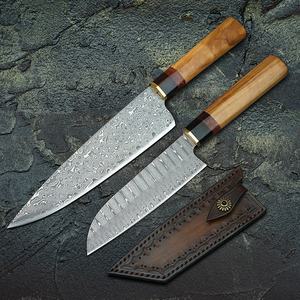 Vente en gros commandes en vrac personnalisées OEM ODM couteau de chef en acier Damas de cuisine manche en bois d'olivier fait à la main - Product Image 5