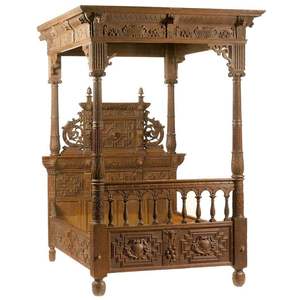 Cama de madera tallada renacentista-Diseño antiguo - Product Image 1