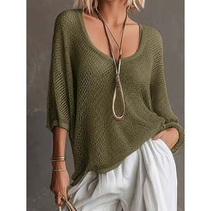 Pull en soie respirant à maille ouverte pour femme, style décontracté d'été, avec imprimé dessin animé - Product Image 2