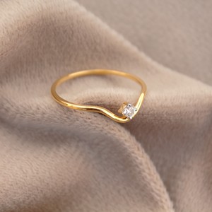 Women's 18K Solid Gold Luxury Minimalist Round Cut <b>Ring</b> with Curved Prong Setting <b>Thin</b> Band Fine Moissanite Wedding Band - Product Image 3