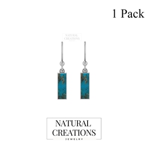 Boucles d'oreilles pendantes en argent sterling 925 de haute qualité, turquoise d'eau de mer, double cœur, forme baguette, sertissage en bezel, cadeau tendance - Product Image 2