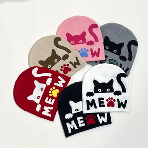 2024 nouvelles idées produit Jacquard tricoté chapeau chaud oreillettes casquette mode dessin animé chat patte empreinte Kitty froid bonnet - Product Image 4