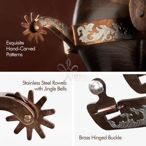 Éperons de cheval de style western en acier inoxydable, 1 paire, roues décoratives sculptées à la main, éperons de bottes réutilisables pour adultes, équitation - Product Image 3